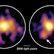 Cúmulos de gas (izquierda) y polvo (derecha) de la galaxia según la imagen de ALMA